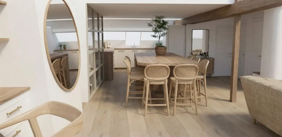 Rénovation Vannes centre-ville - Chambre teintes claires matières naturelles